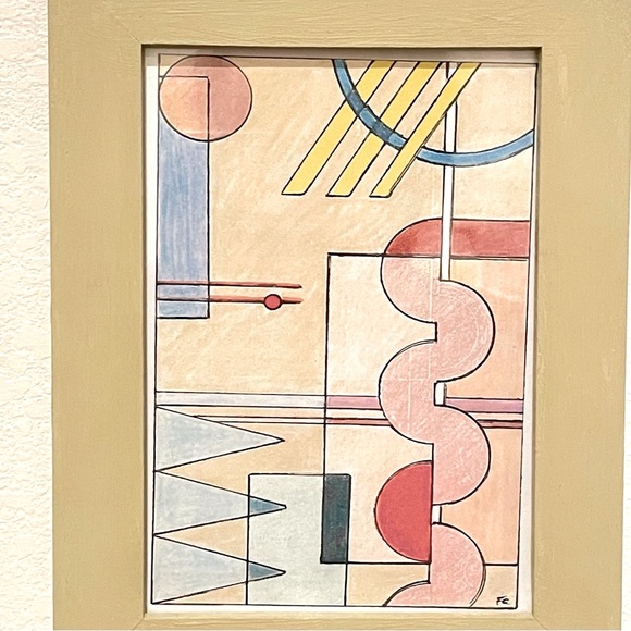 ORIGINAL FRAMED ART Abstract 80s Style Geometric Art Print & Painted Wood Frame - Picture 2 of 3